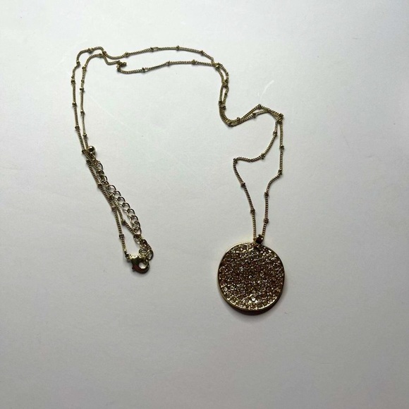 Round Pave Rhinestone Pendant With Chain - Picture 3 of 5